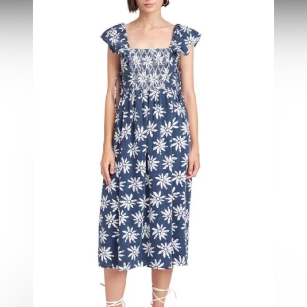 ANTHROPOLOGIE: EN SAISON Square Neck Midi Dress with‎ Side Tie Cutout Details